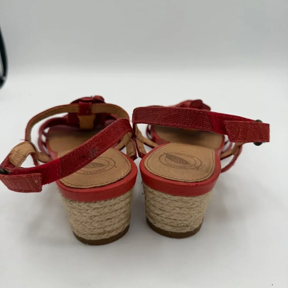 Nurture by Lamaze red leather espadrille wedge sandals 7.5M rosettes T-strap